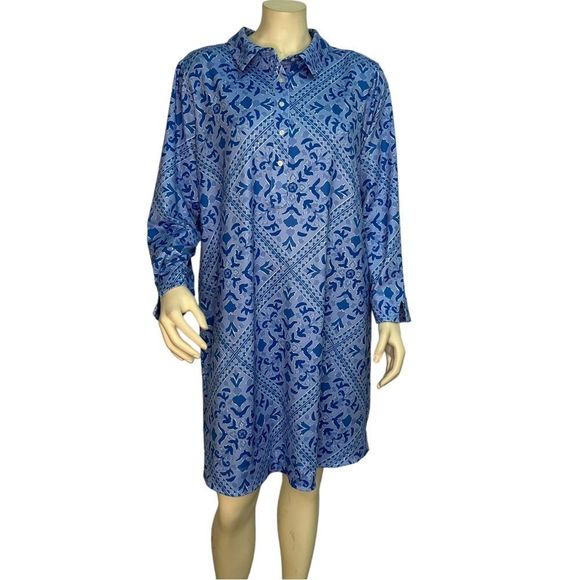 Vineyard Vines Dresses & Skirts - Blue Patterned Long-Sleeve Shirt Dress